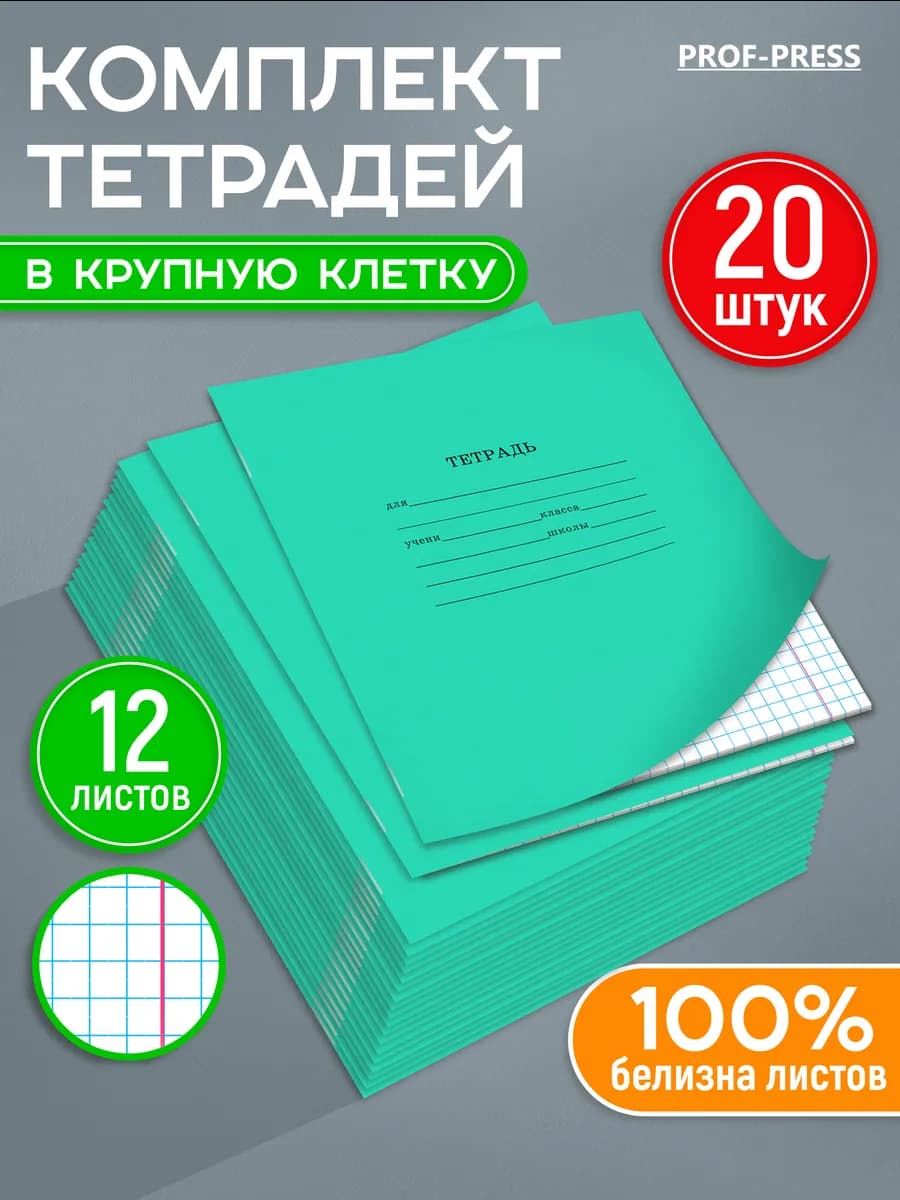 Тетрадь 12 листов в крупную клетку 20 штук