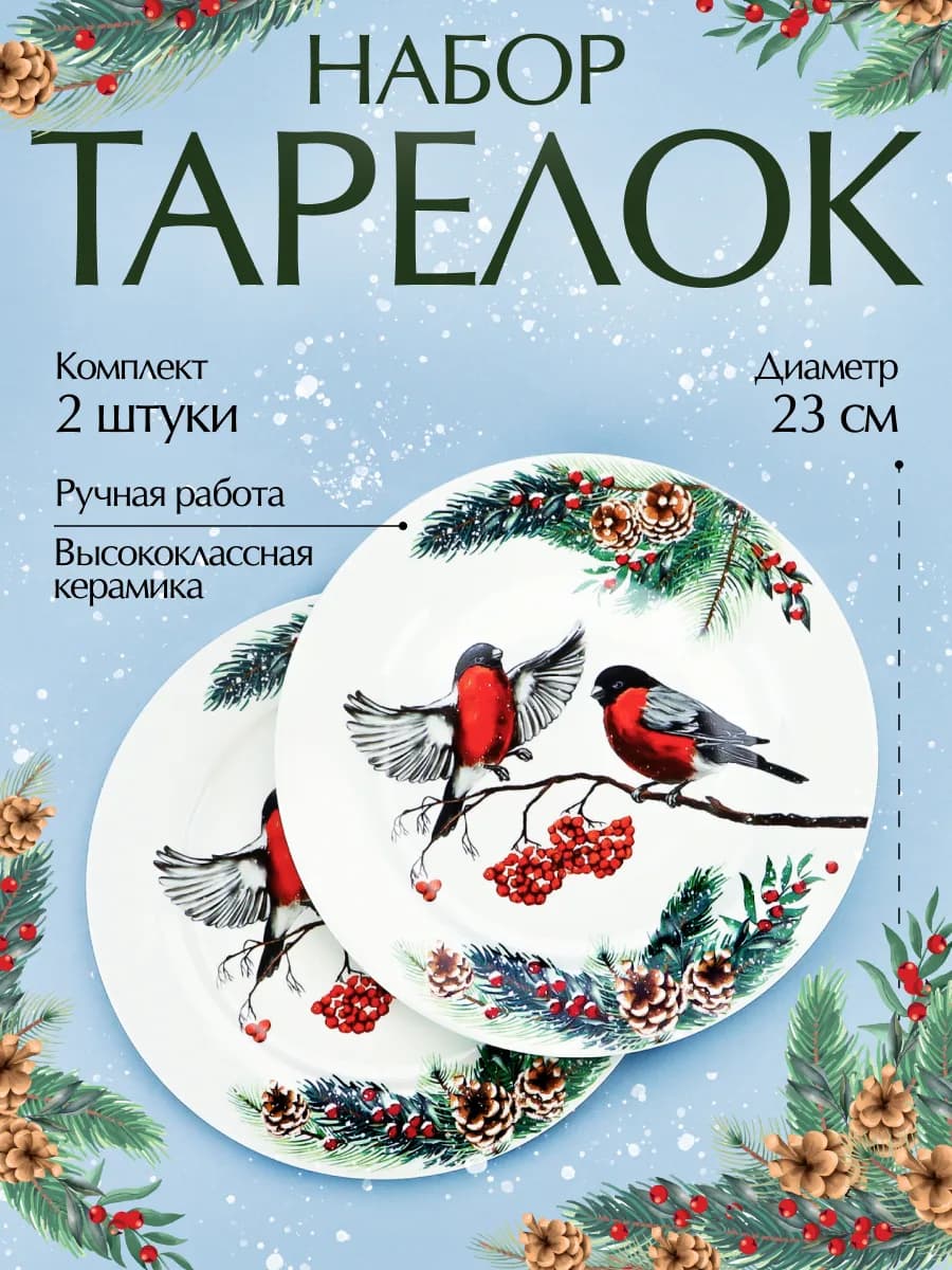 Набор тарелок керамических Снегири 2 шт 23 см
