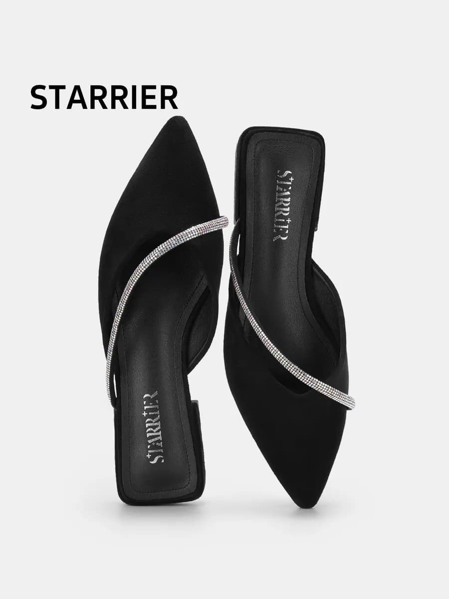 Летние мюли со стразами на плоской подошве