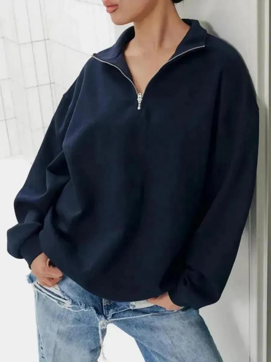 Свитшот полузамок оверсайз на молнии с замком поло old money