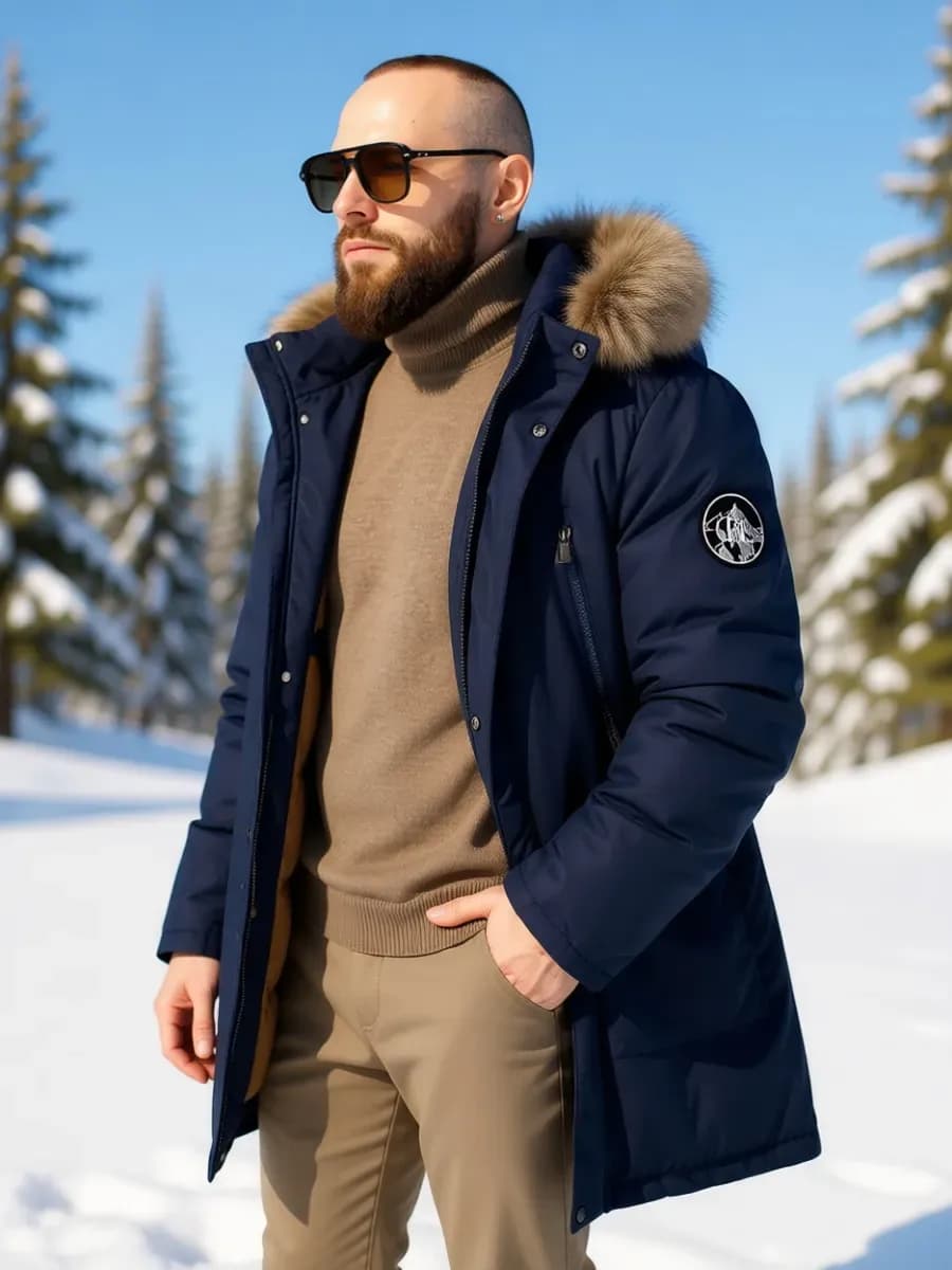 Парка зимняя мужская Пуховик длинный с капюшоном - фото 1