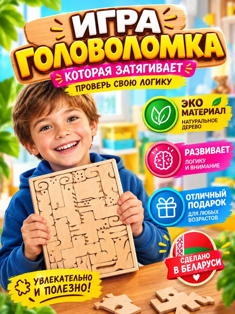 Головоломка деревянная IQ пазл логическая развивающая игра