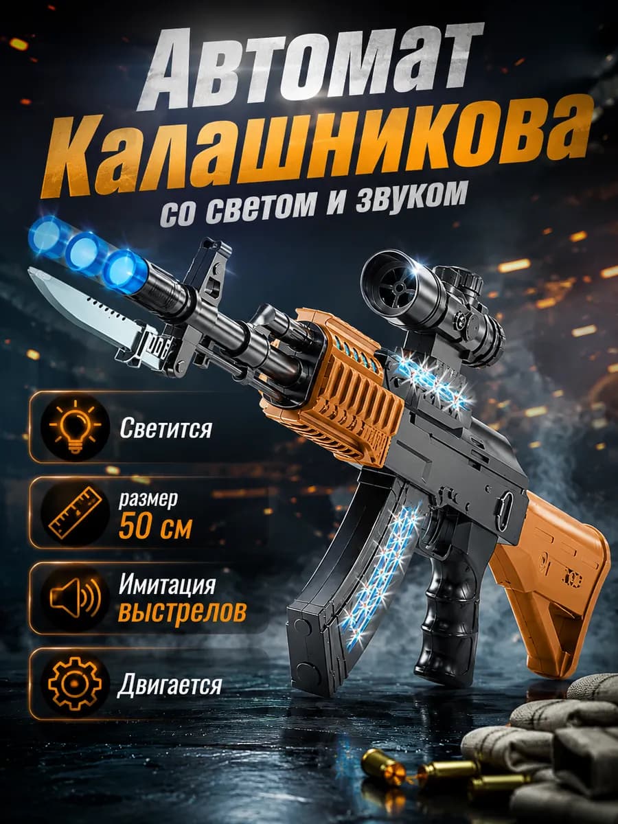 Автомат ак47 игрушечный со светом и звуком