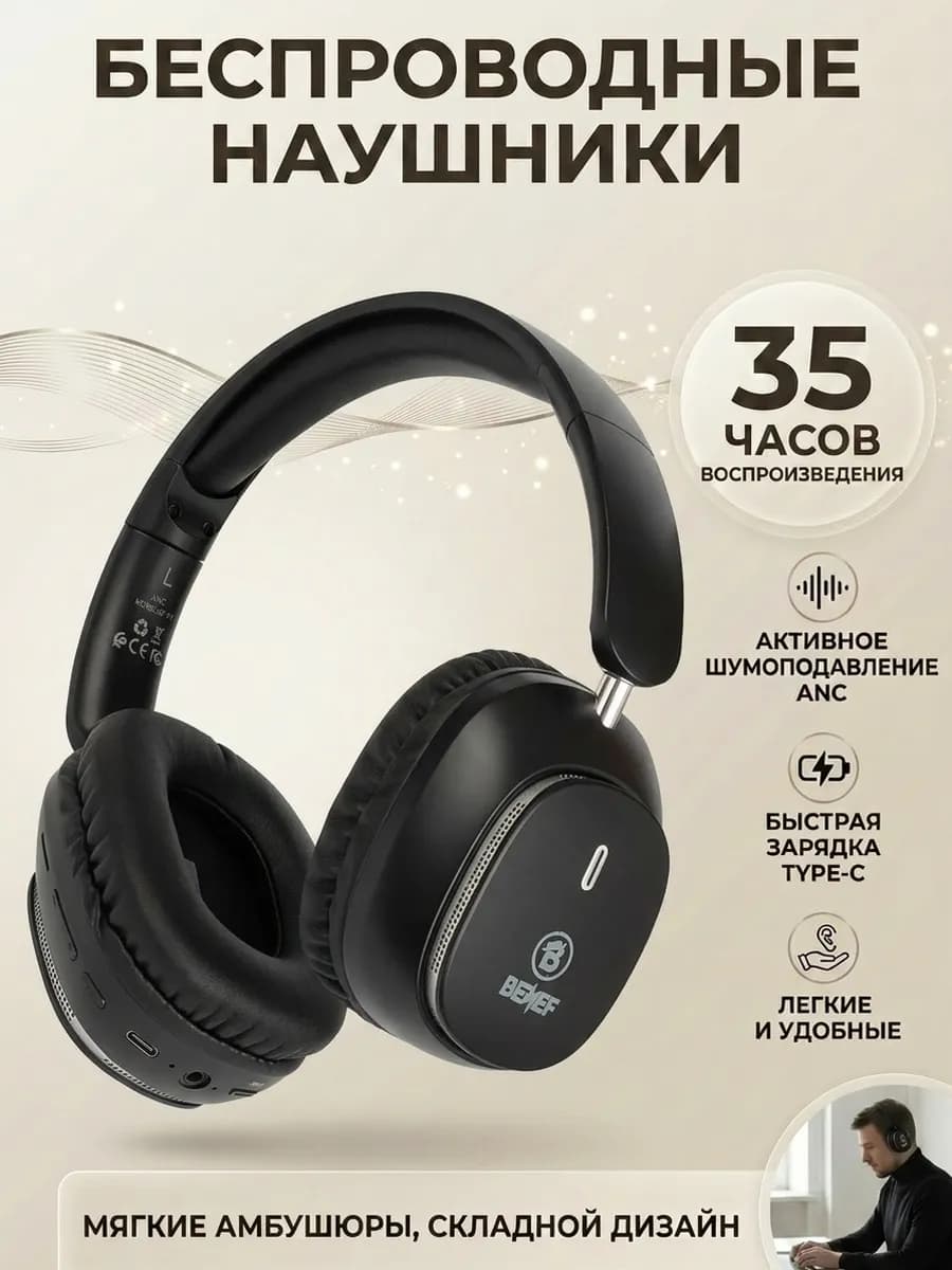 Наушники накладные с микрофоном и шумоподавлением Bluetooth