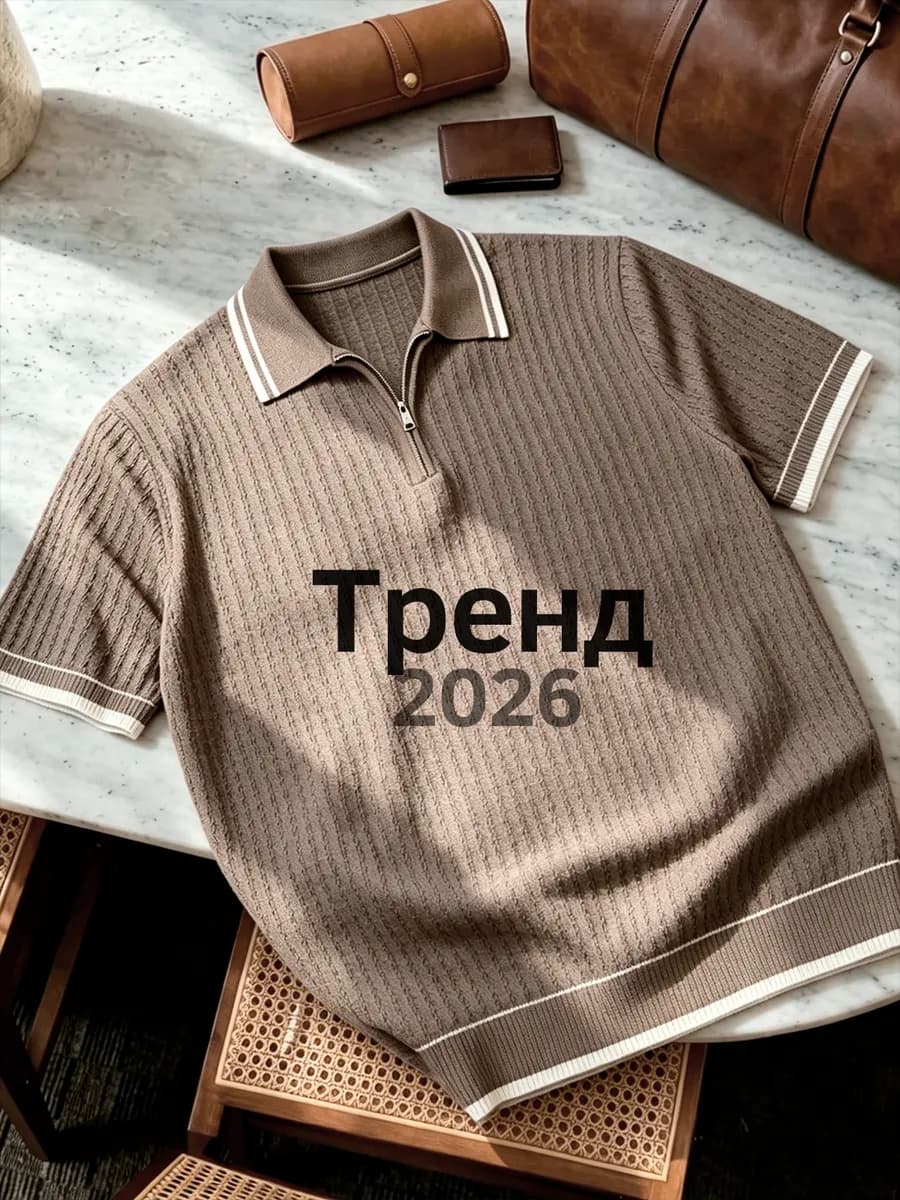 Вязаная футболка поло с коротким рукавом на молнии