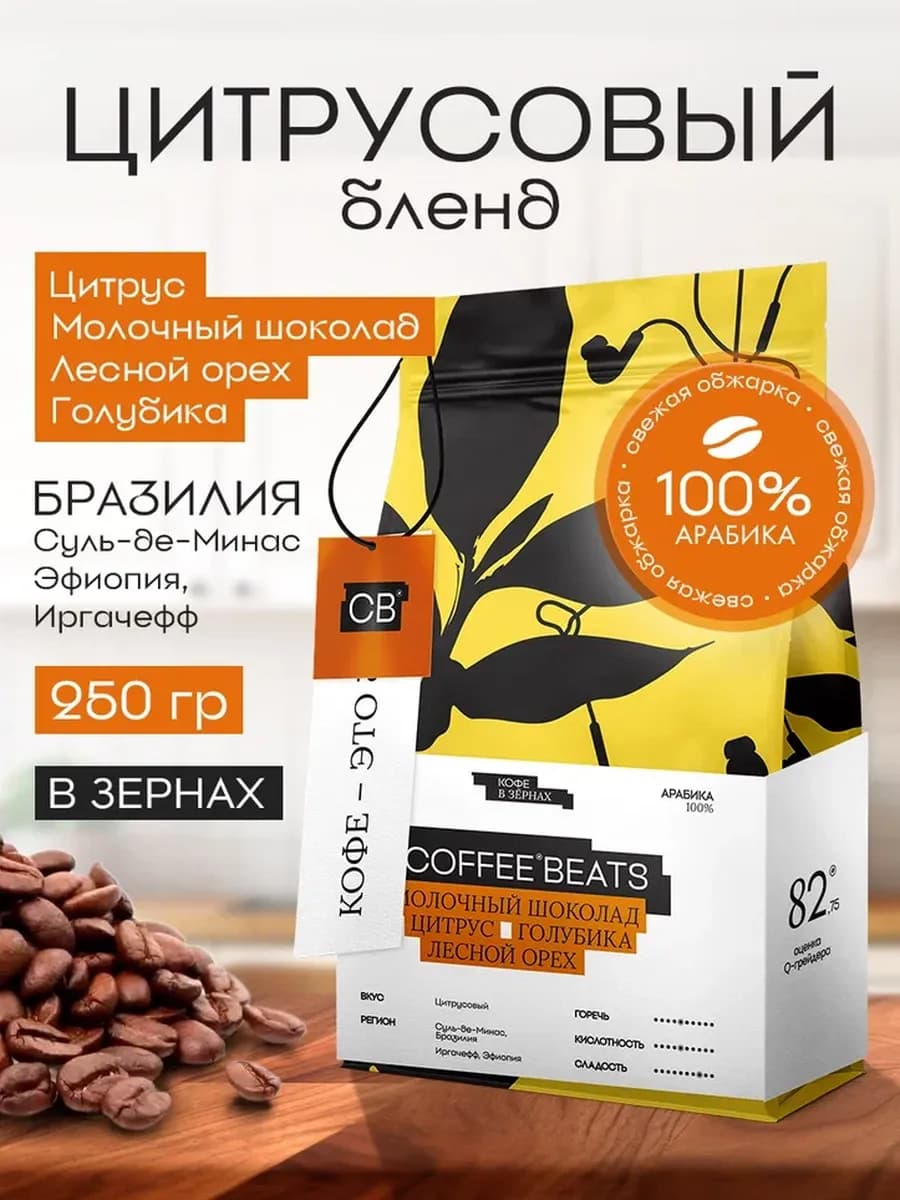 Кофе в зернах 250 г арабика Цитрусовый бленд
