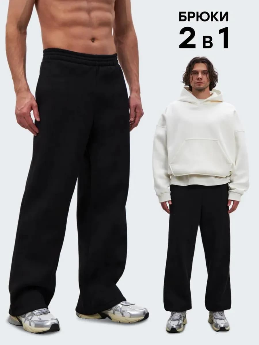 Брюки спортивные оверсайз теплые на резинке багги с начесом