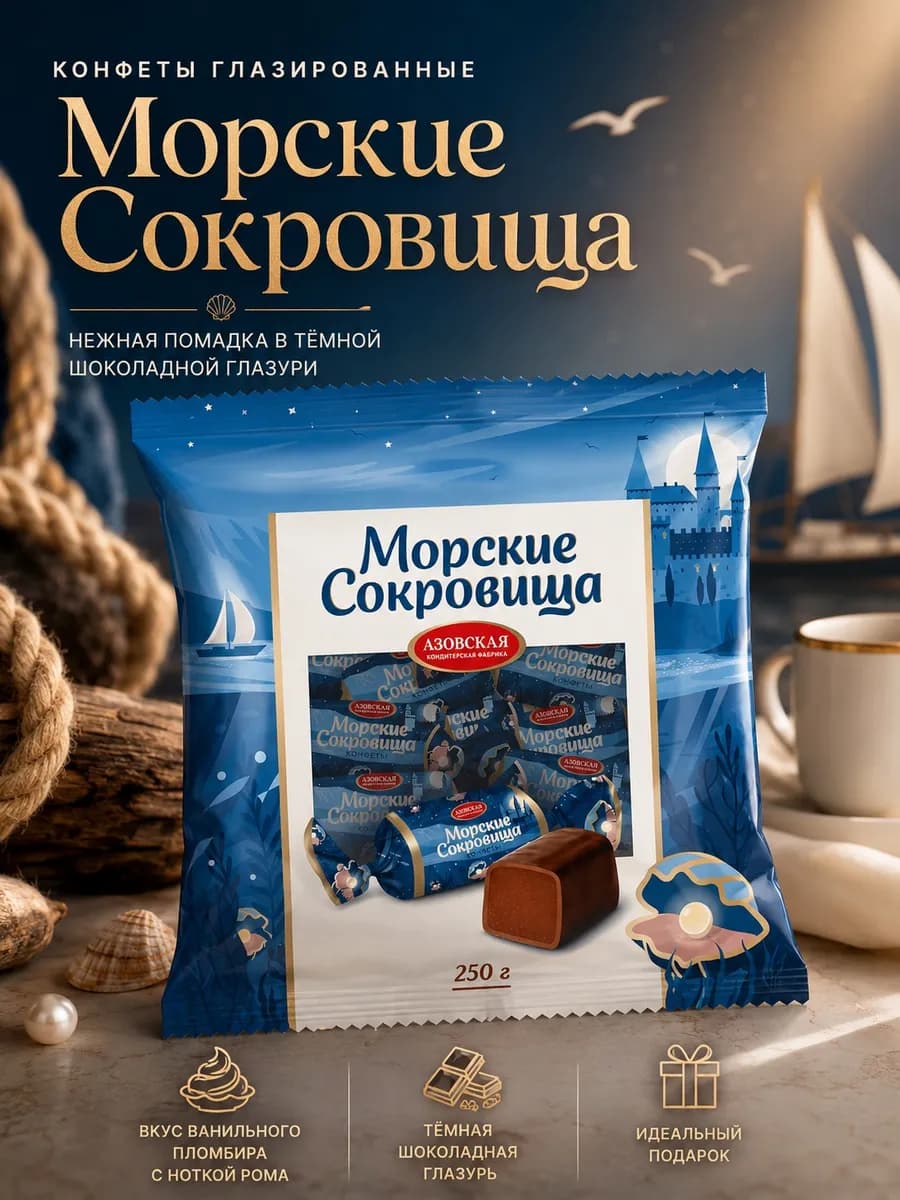 Конфеты помадные глазированные "Морские сокровища" 250 г