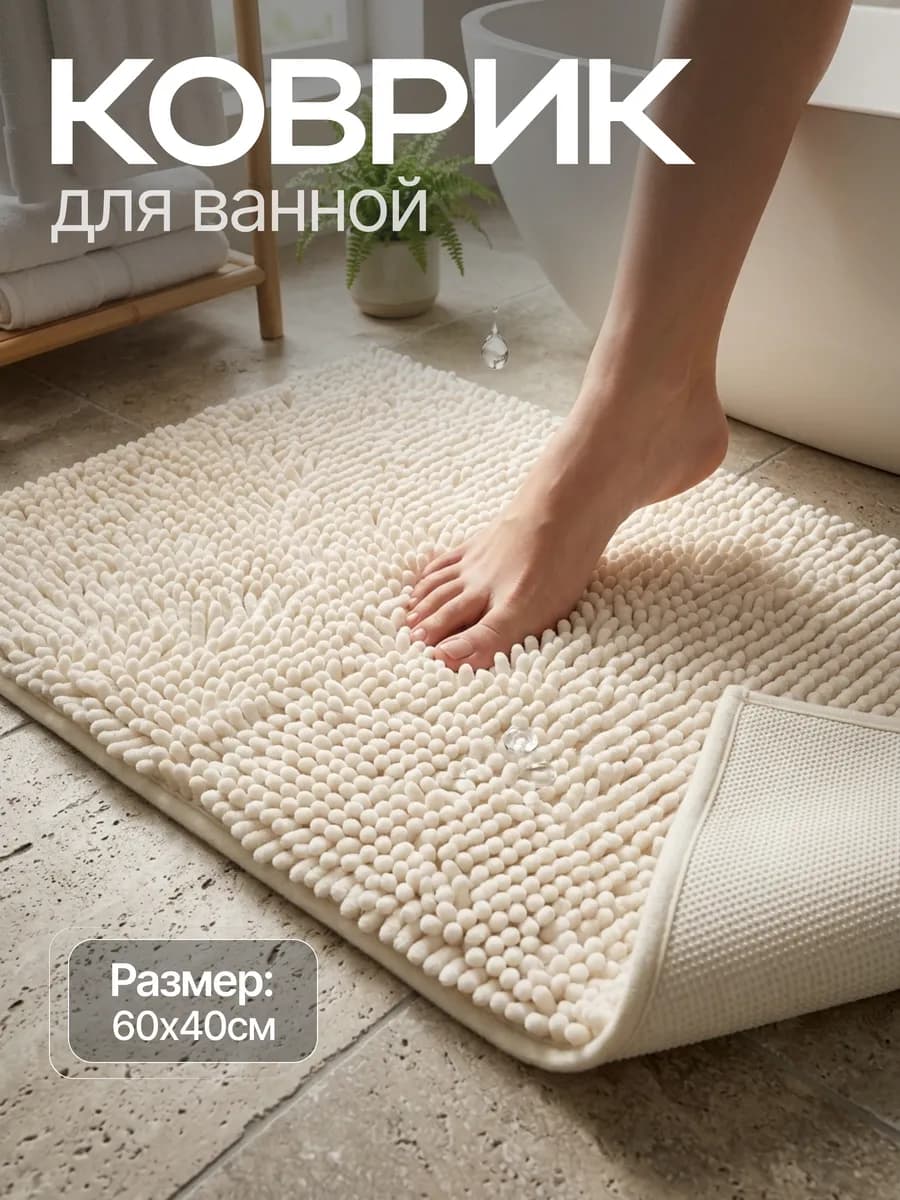 Коврик для ванной и туалета противоскользящий 60х40