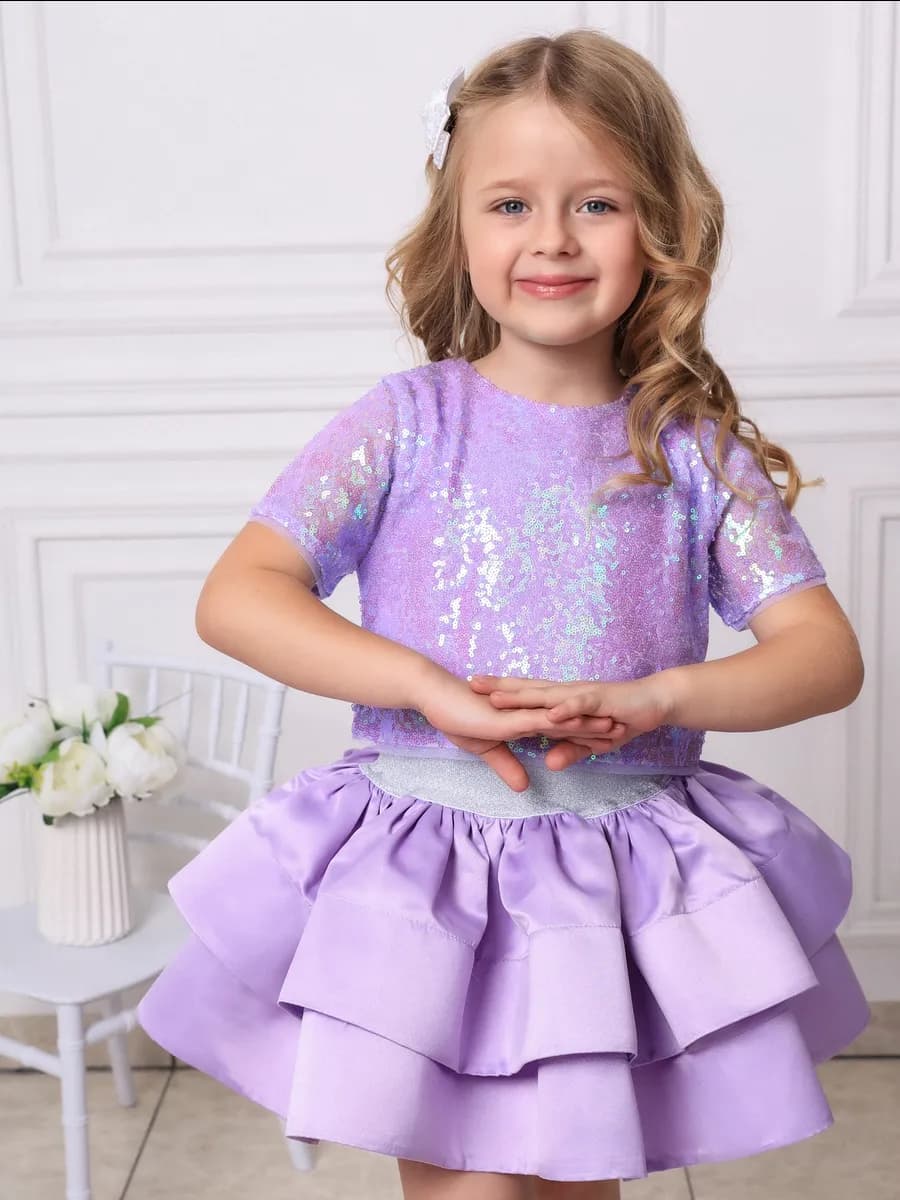 Костюм нарядный детский праздничный юбка и топ с пайетками