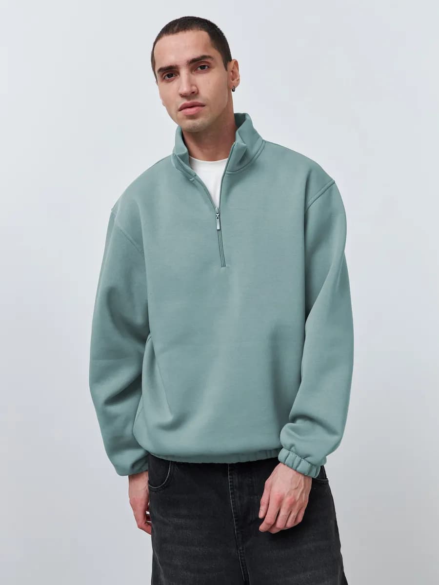 Свитшот оверсайз теплый с воротником на молнии Old money