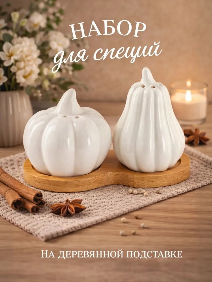 Набор для специй на деревянной подставке, 2 шт