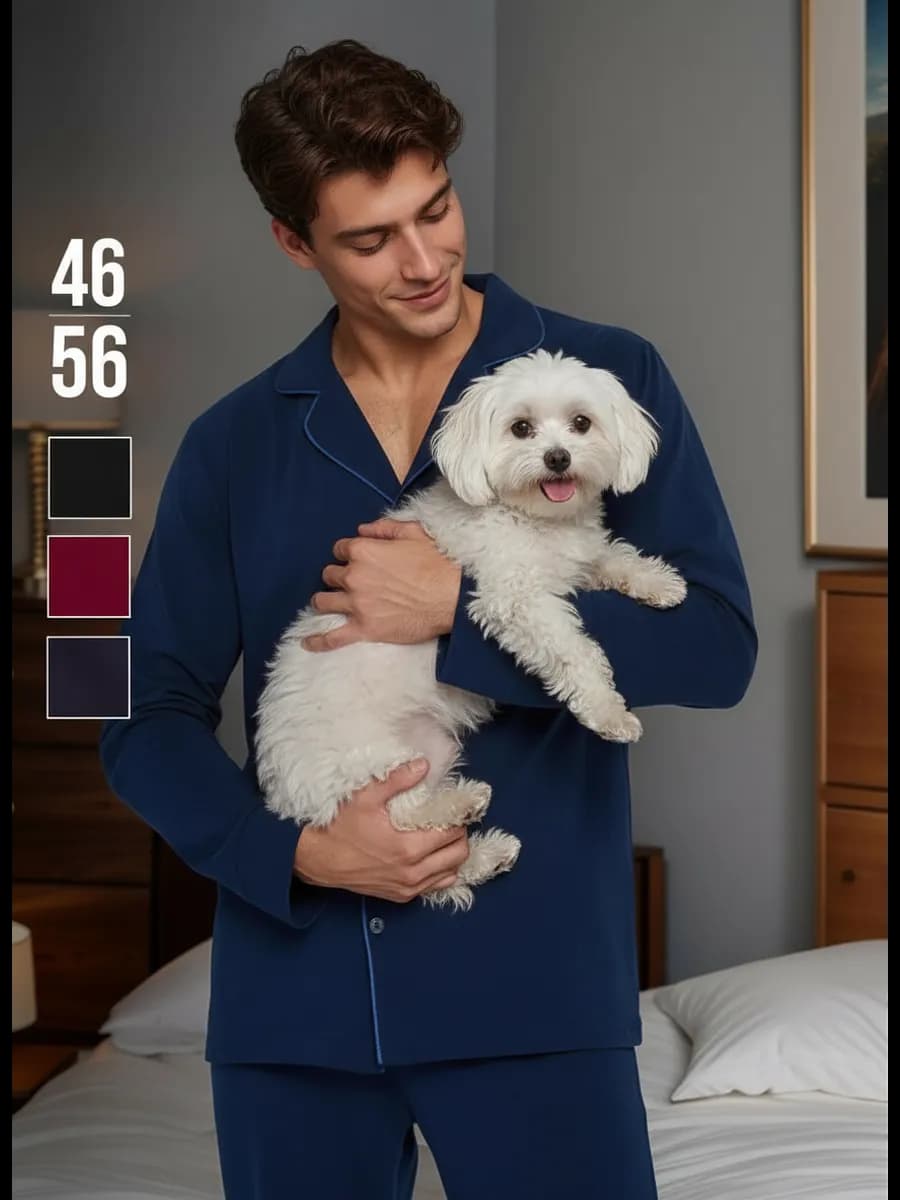 Пижама со штанами и рубашкой домашний костюм - фото 1