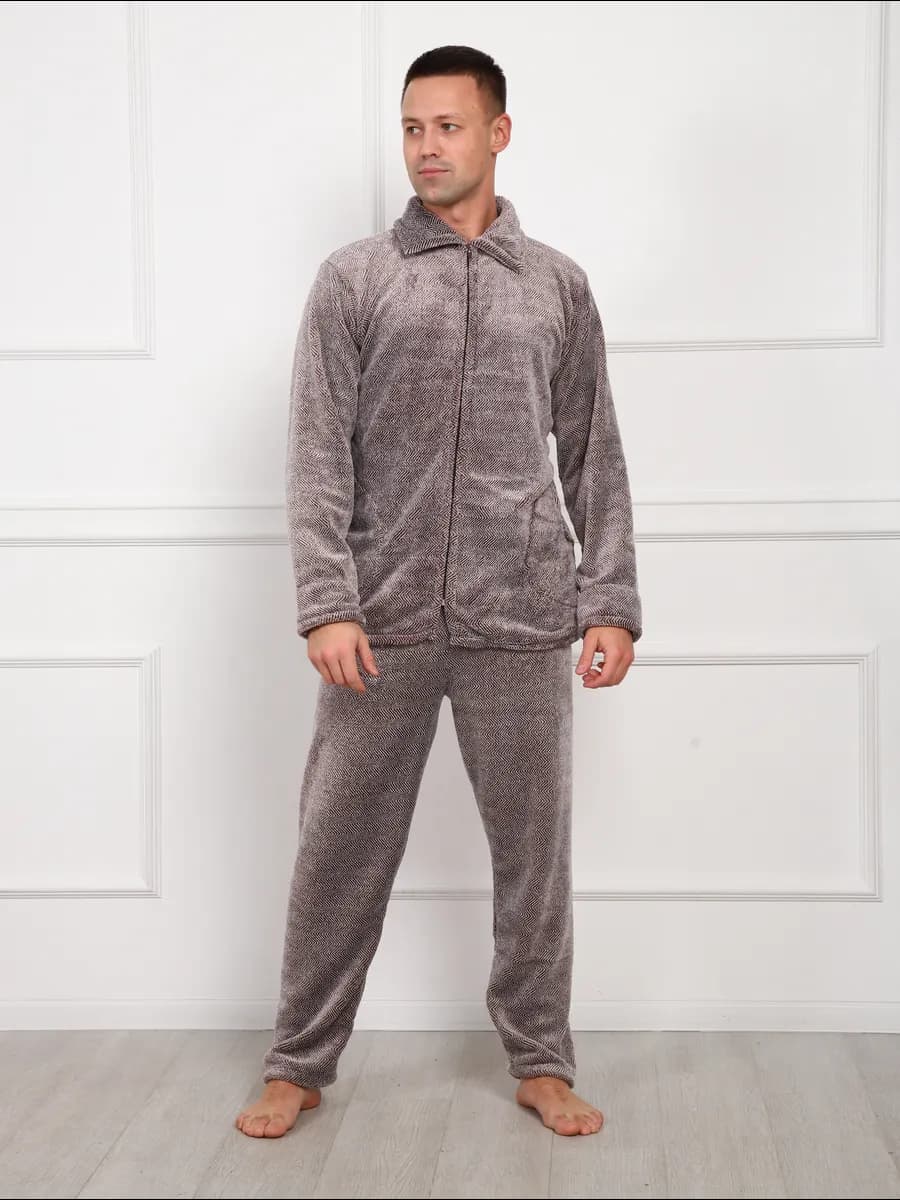 Пижама теплая на молнии со штанами - фото 1