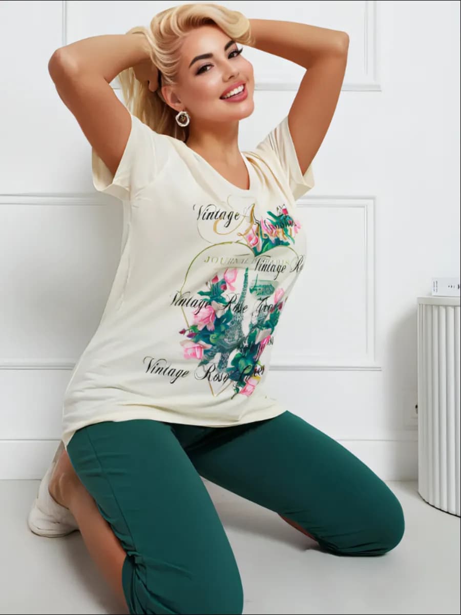 Пижама домашняя с бриджами трикотажная