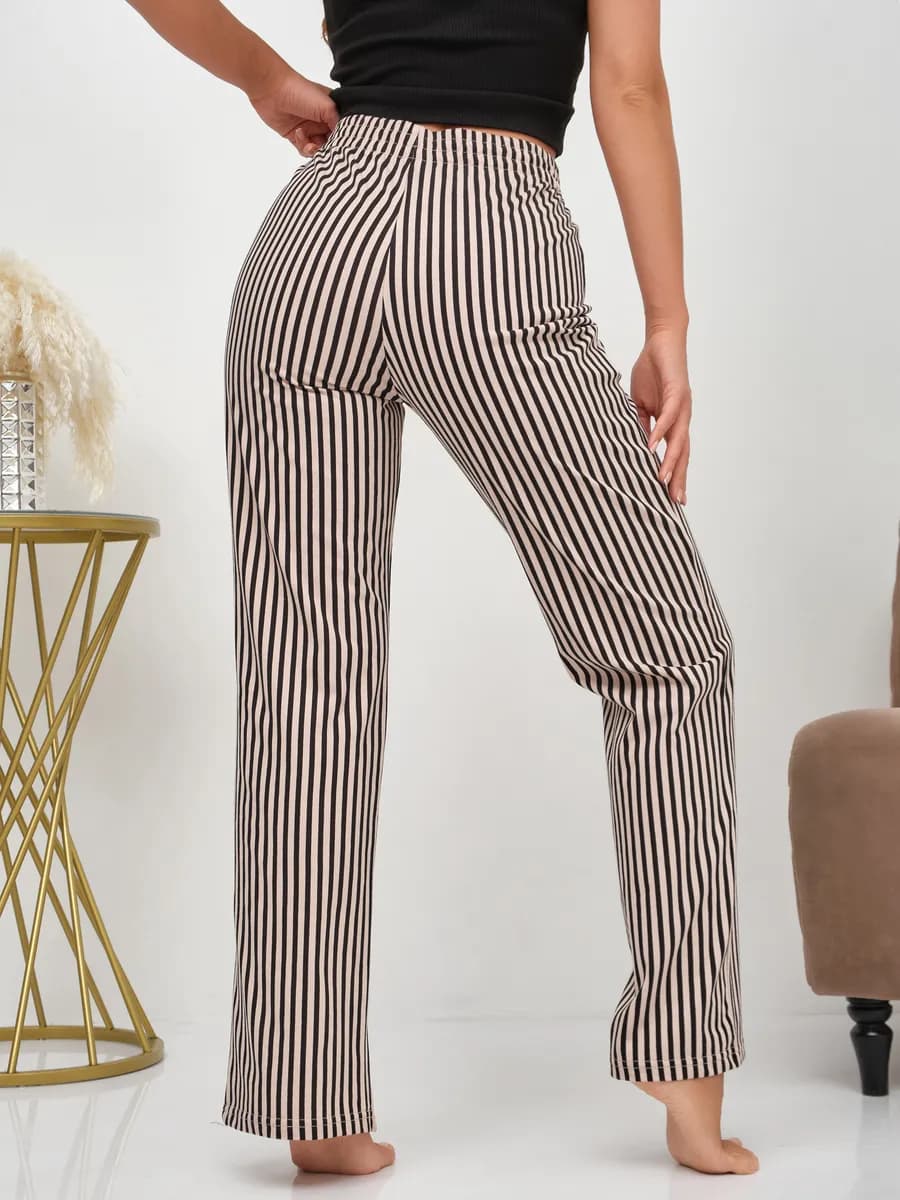 Брюки женские домашние трикотажные прямые в полоску