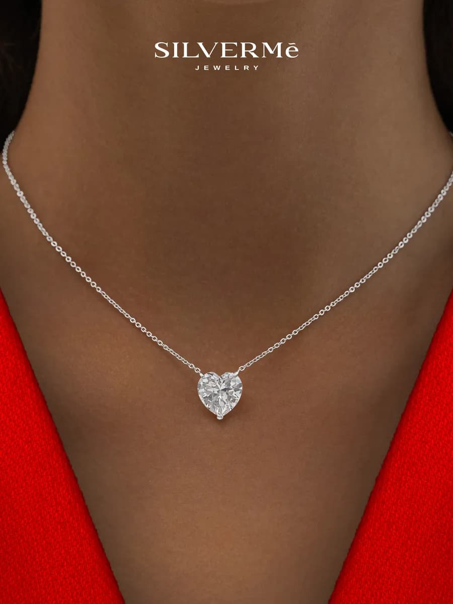 Подвеска серебряная сердце из камня на цепочке серебро 925