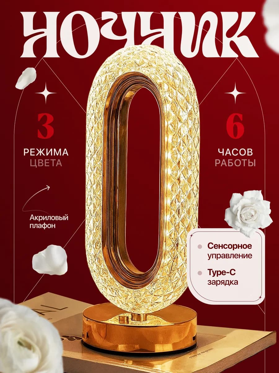 Ночник сенсорный прикроватный декор для дома в спальню