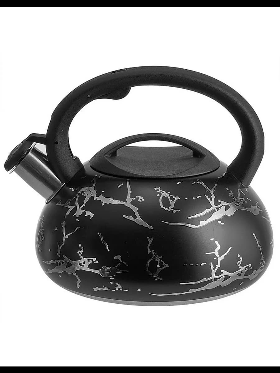 Чайник со свистком 3л AK-539 черный с серебром - фото 1