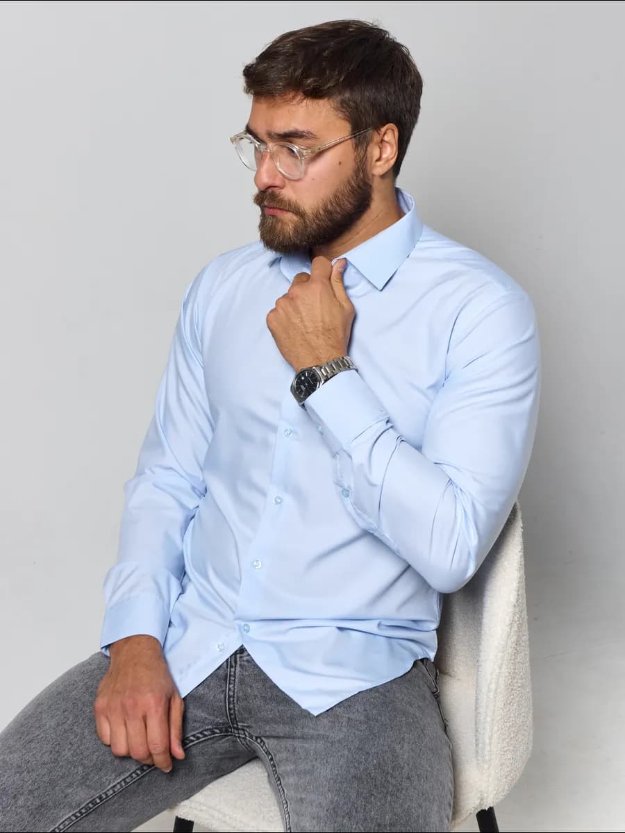 Рубашка с длинным рукавом приталенная slim fit сорочка