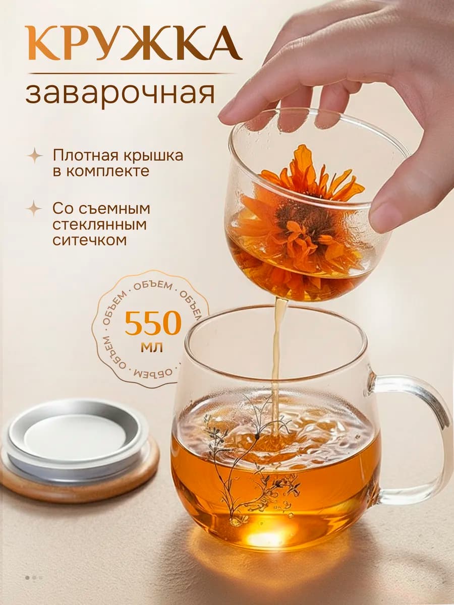 Кружка для чая кофе стеклянная 550 мл