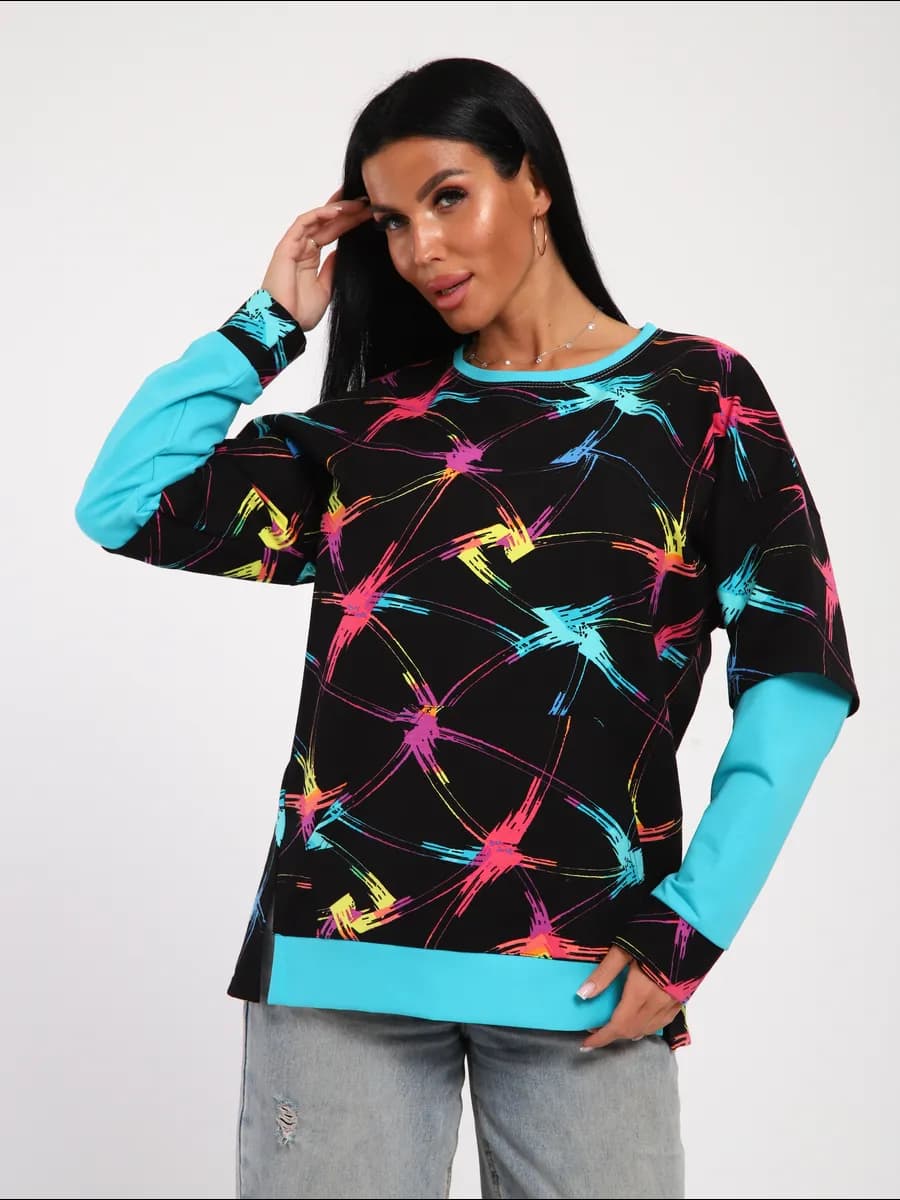 толстовка оверсайз с принтом без начёса