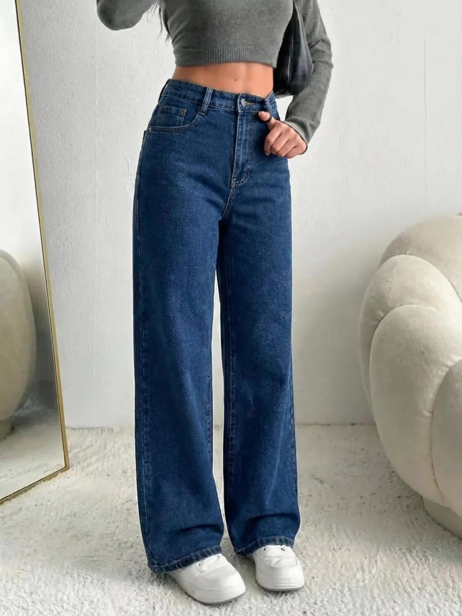 Джинсы трубы прямые с высокой посадкой