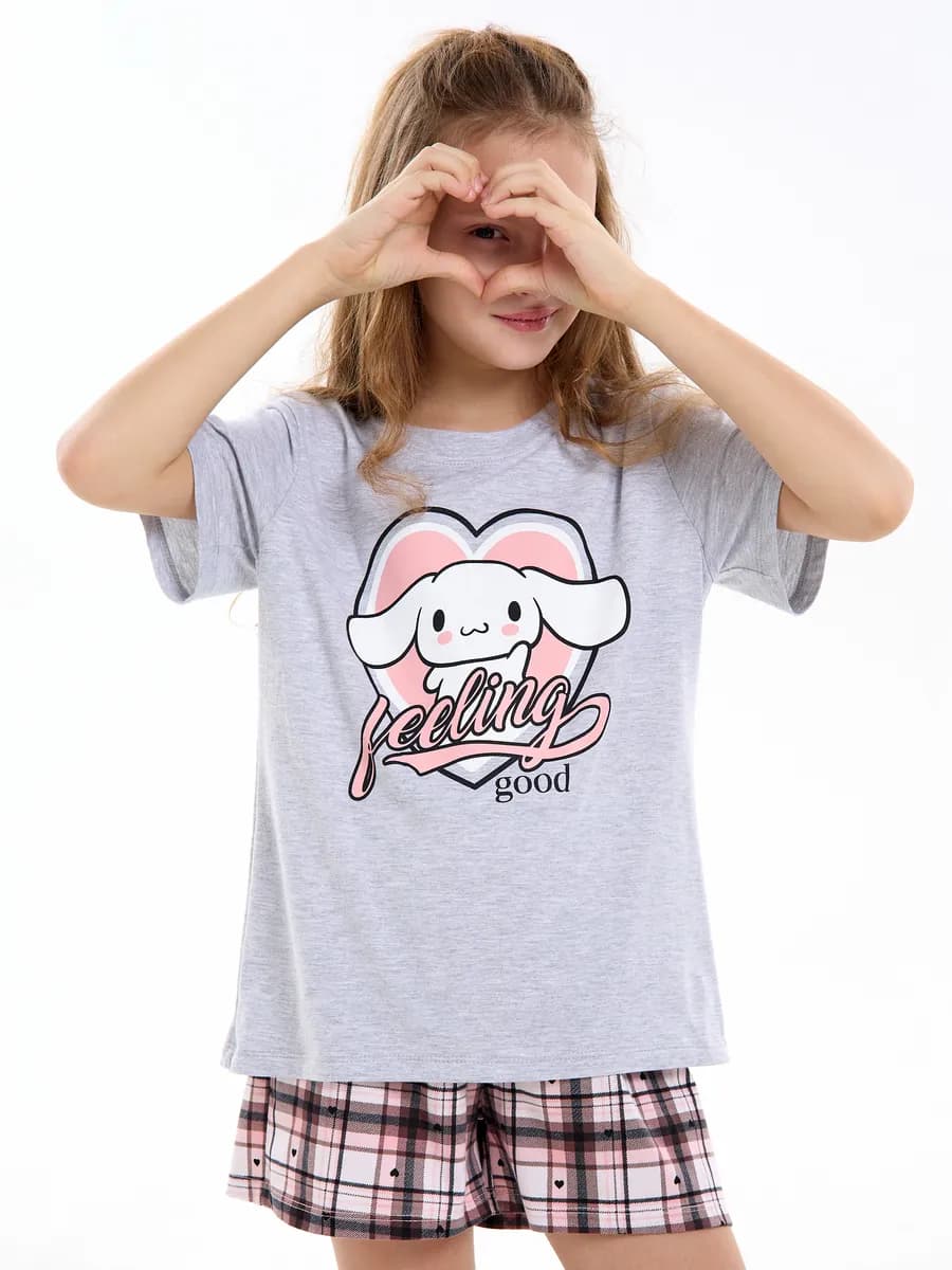 Пижама домашняя в рубчик с шортами и футболкой