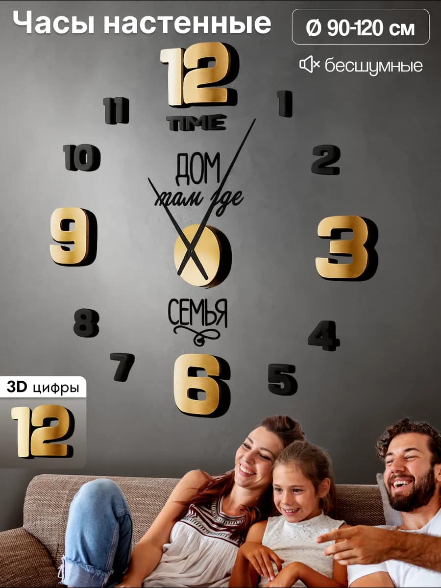 Часы настенные интерьерные большие с цифрами декор