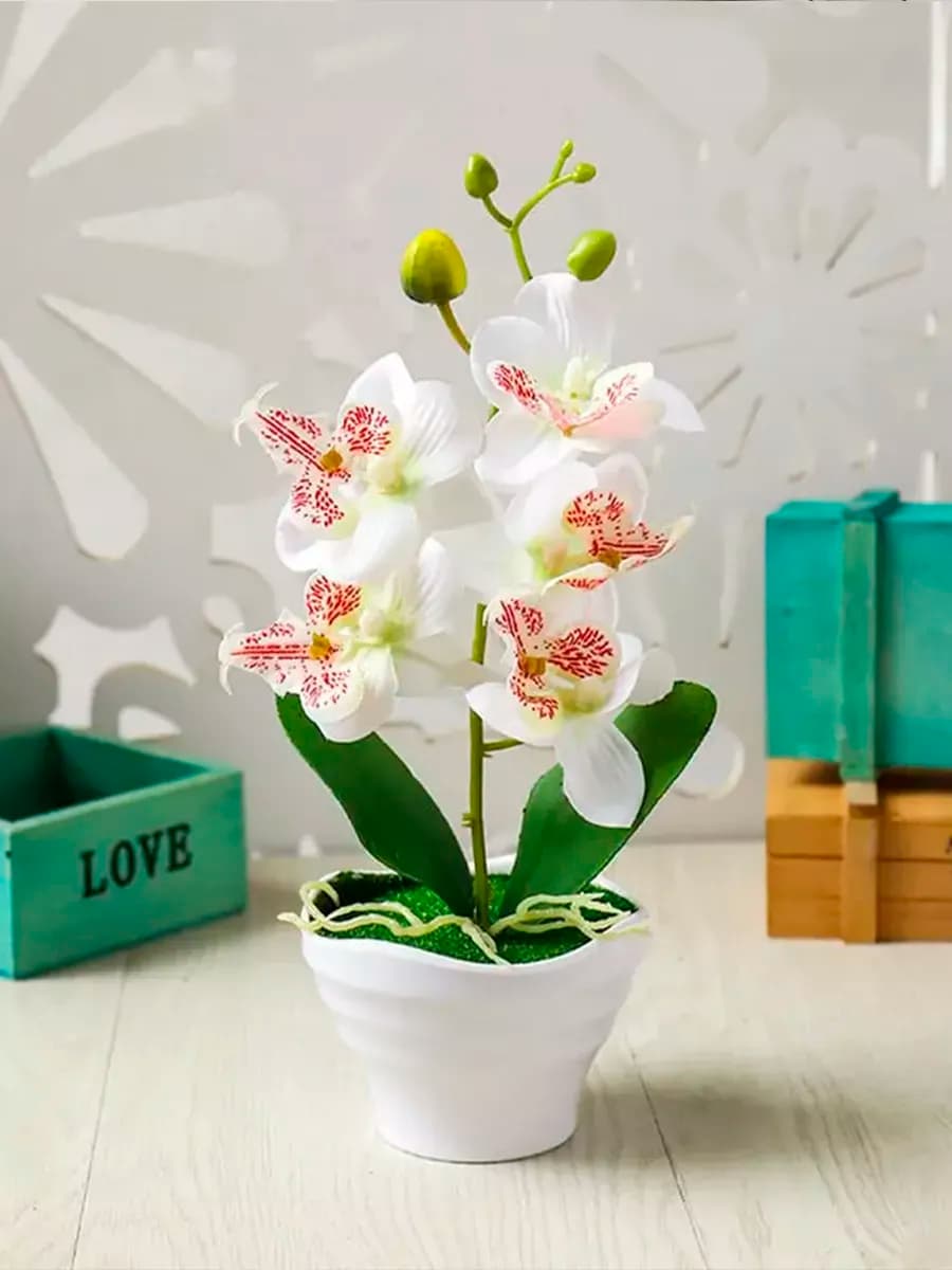 Орхидея цветок искусственный в горшке маленький для декора