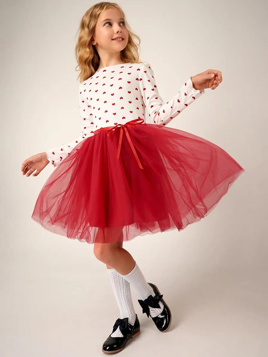 Платье новогоднее нарядное детское в рубчик с сердечками