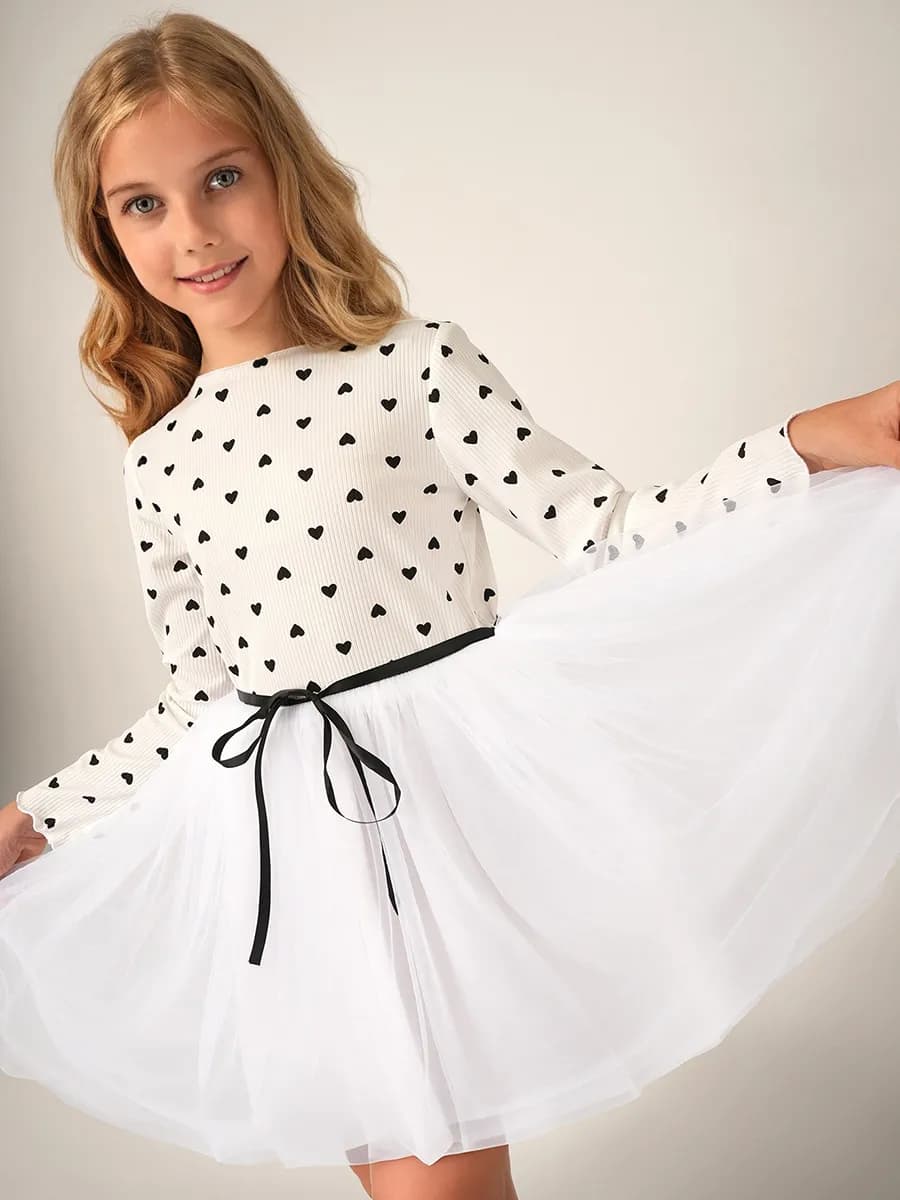Платье новогоднее нарядное детское в рубчик с сердечками