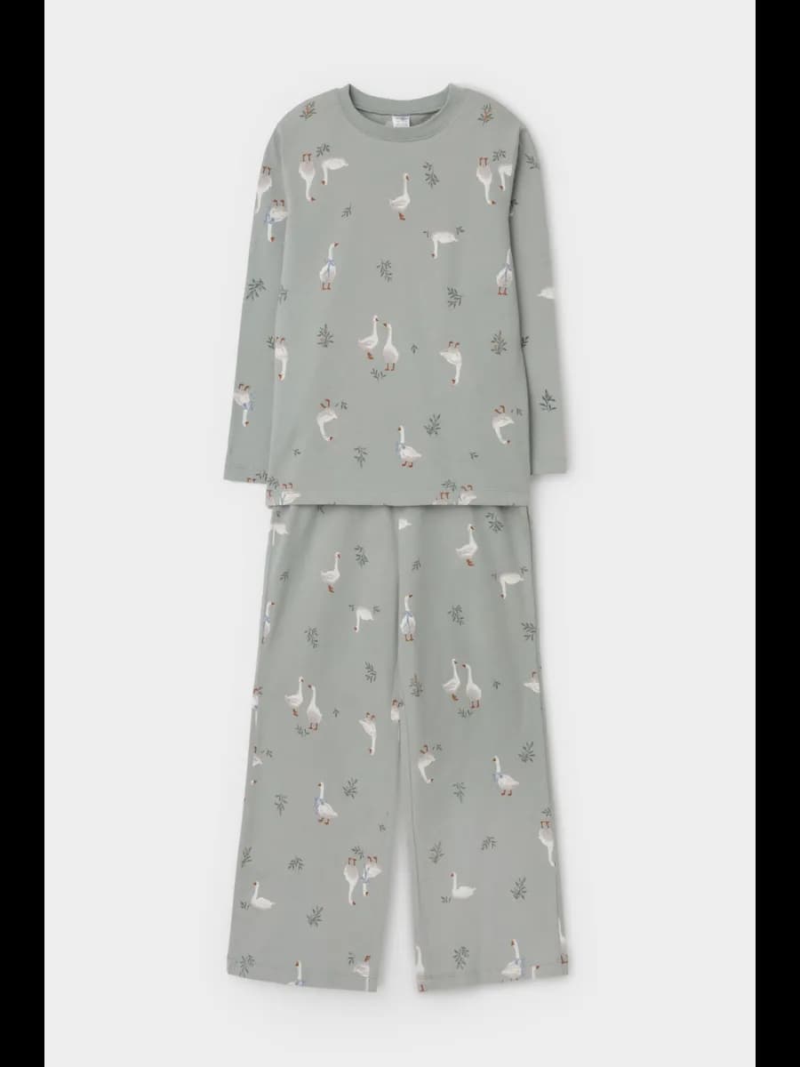 Трикотажная пижама с широкими брюками для девочки