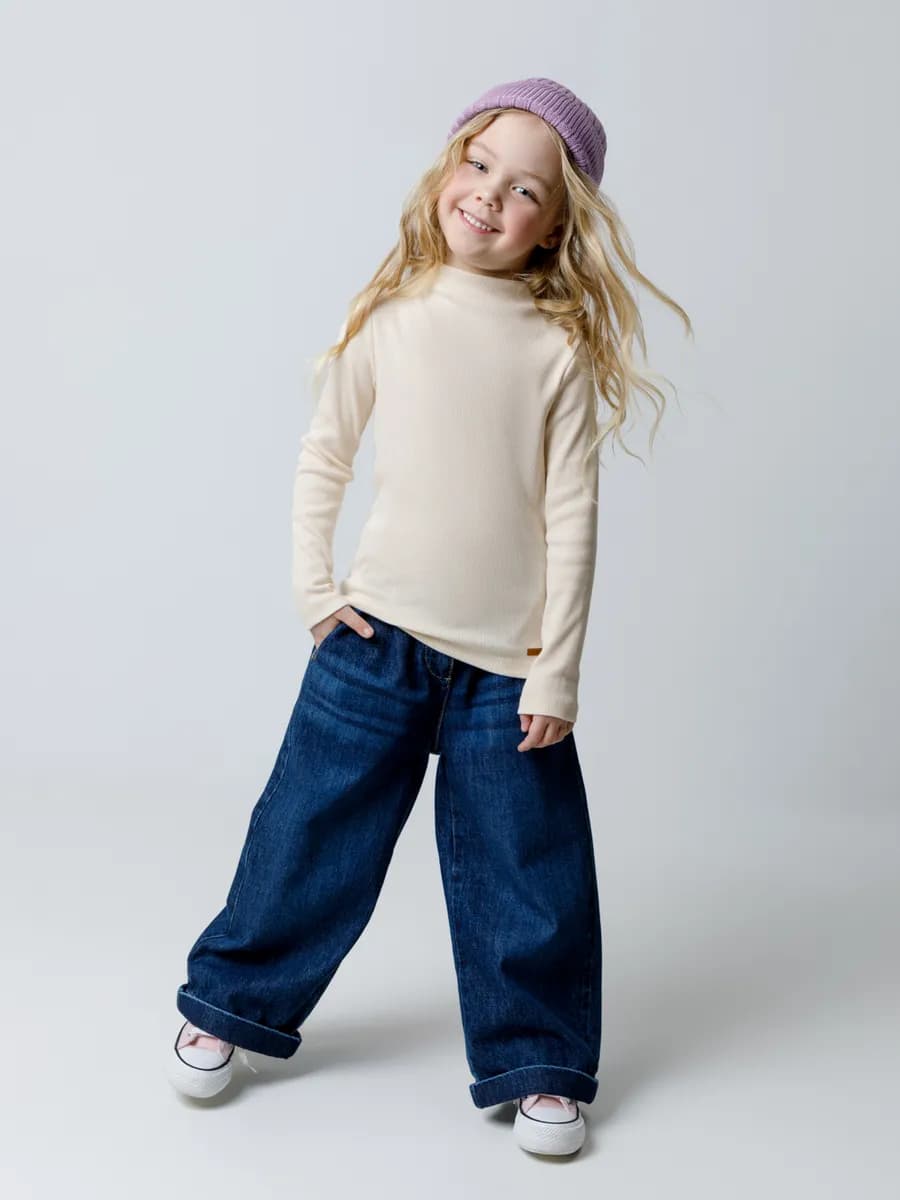 Водолазка базовая из хлопка в рубчик для девочки