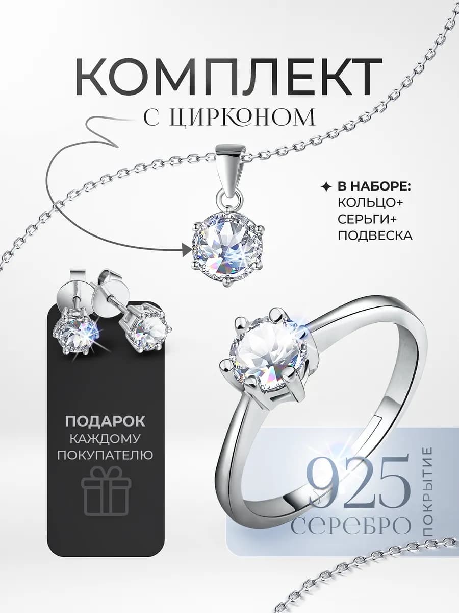 Серьги бижутерия комплект с камнем подарок