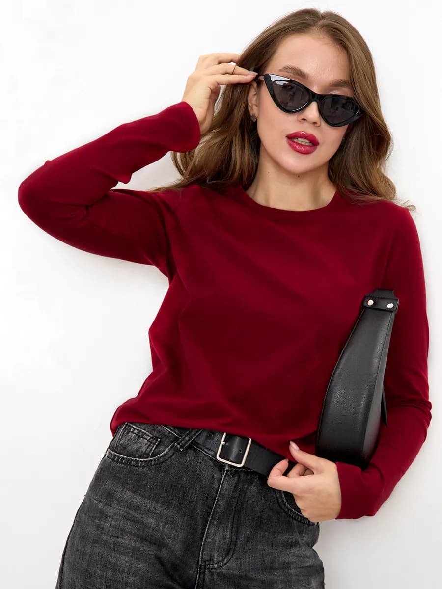 Лонгслив базовый бордовый хлопок