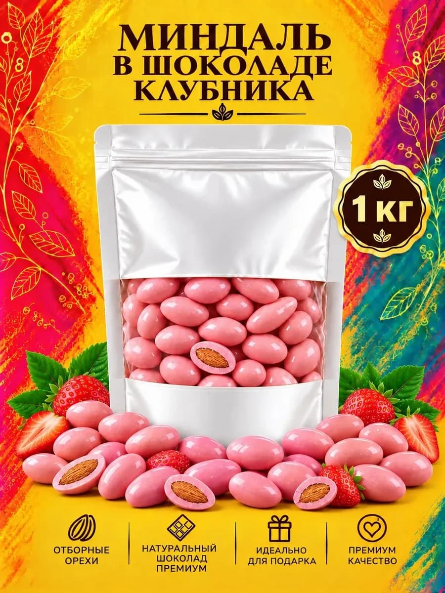 Миндаль в шоколаде со вкусом клубники 1кг