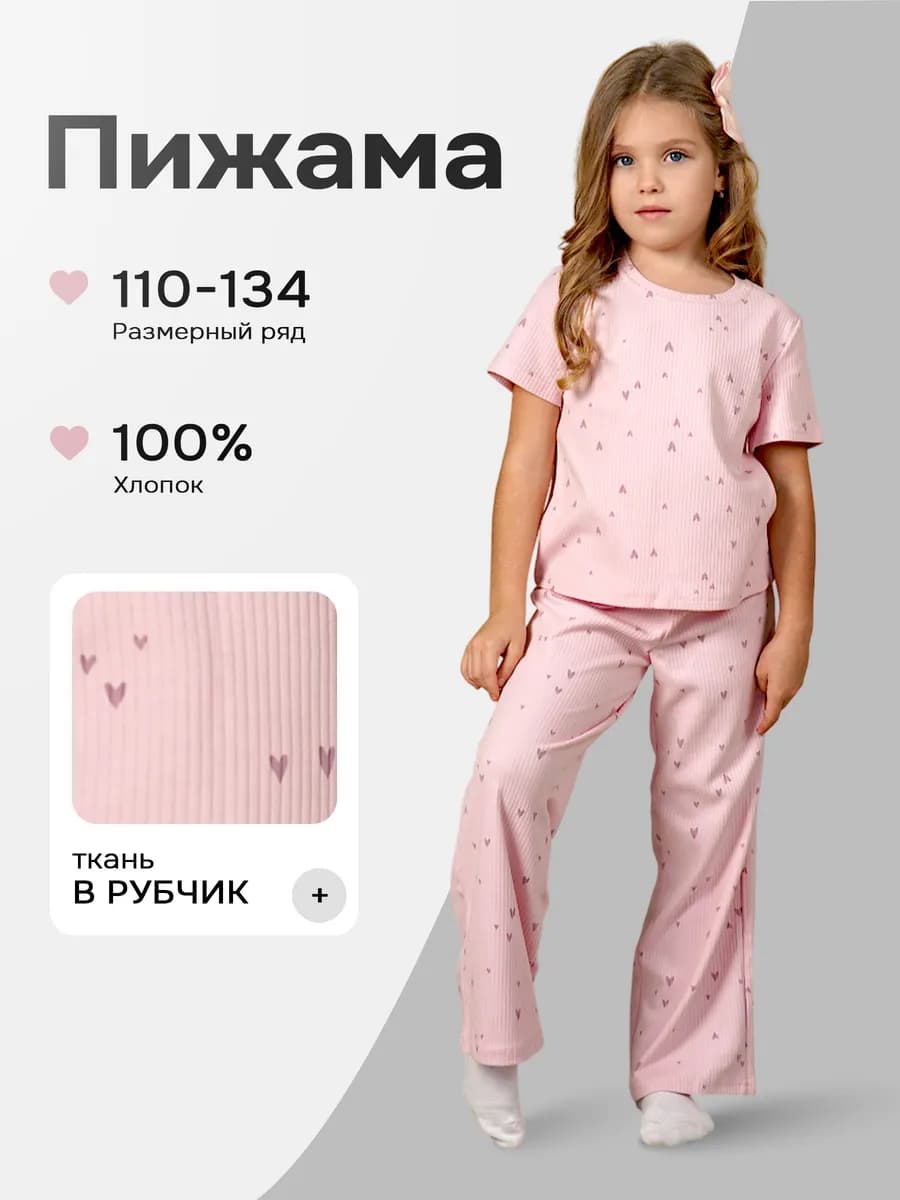 Пижама детская со штанами и футболкой в рубчик