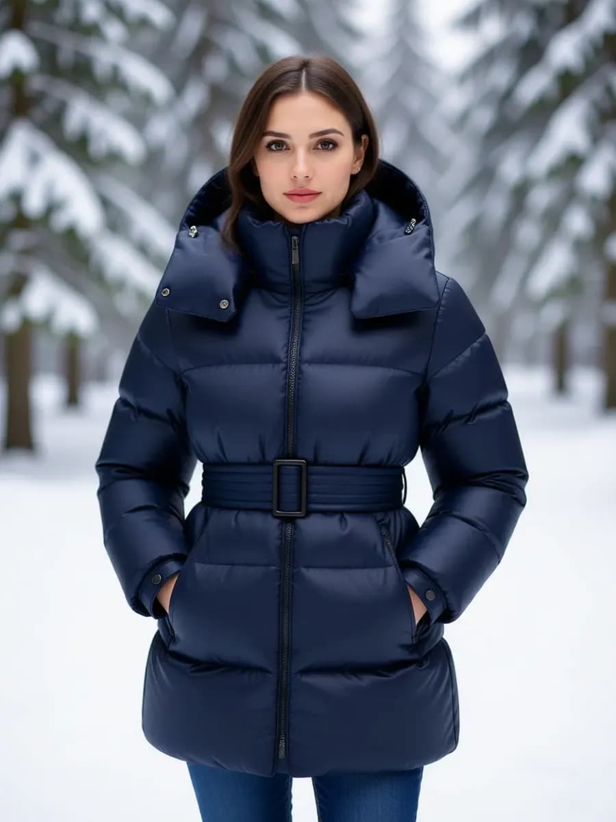 Пуховик зимний оверсайз с поясом