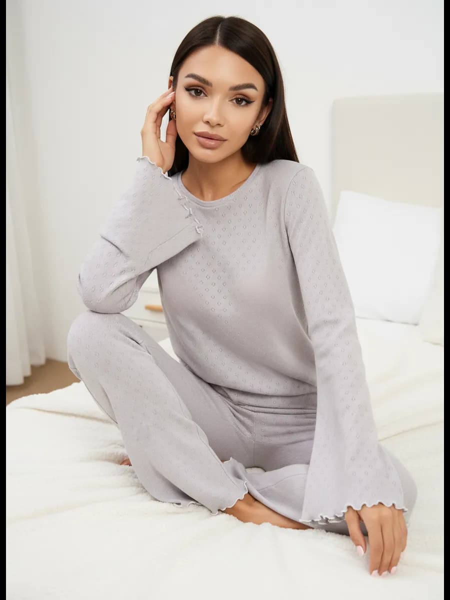 Пижама со штанами ажурная из хлопка домашняя