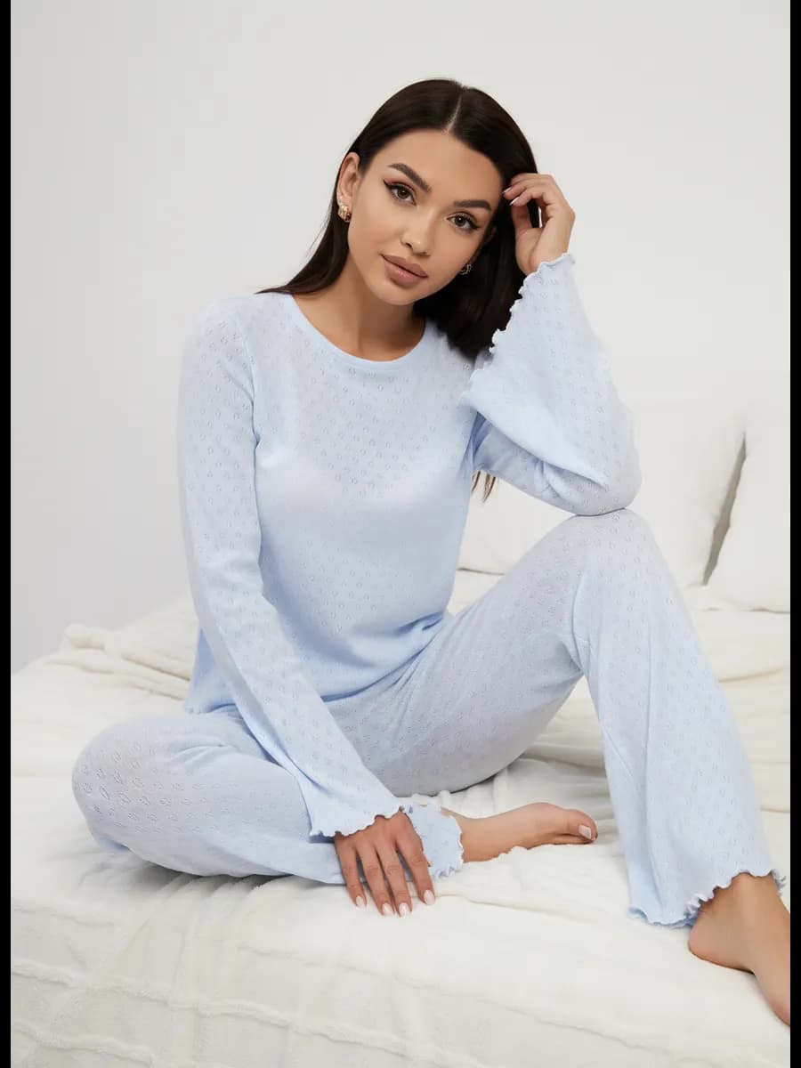 Пижама со штанами ажурная из хлопка домашняя