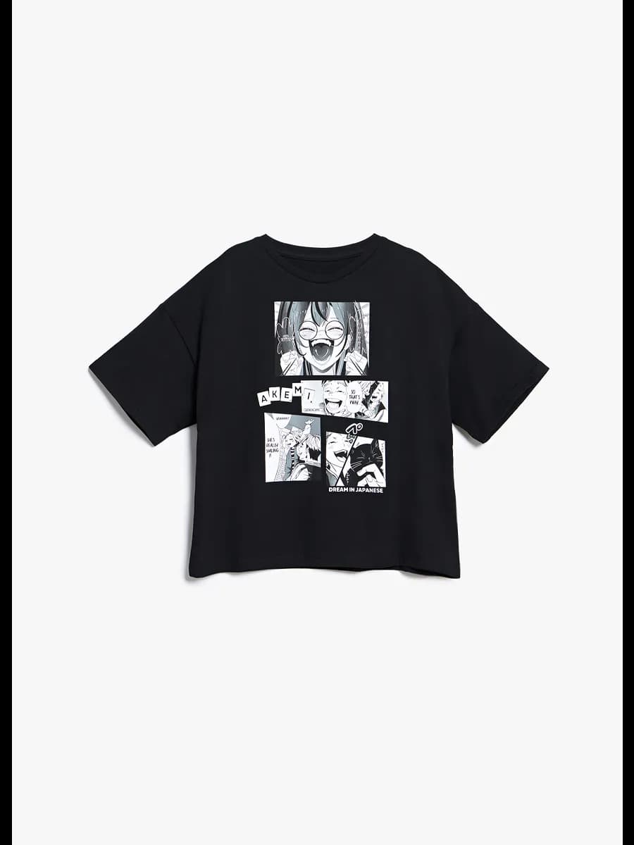 Футболка черная оверсайз с принтом - фото 1