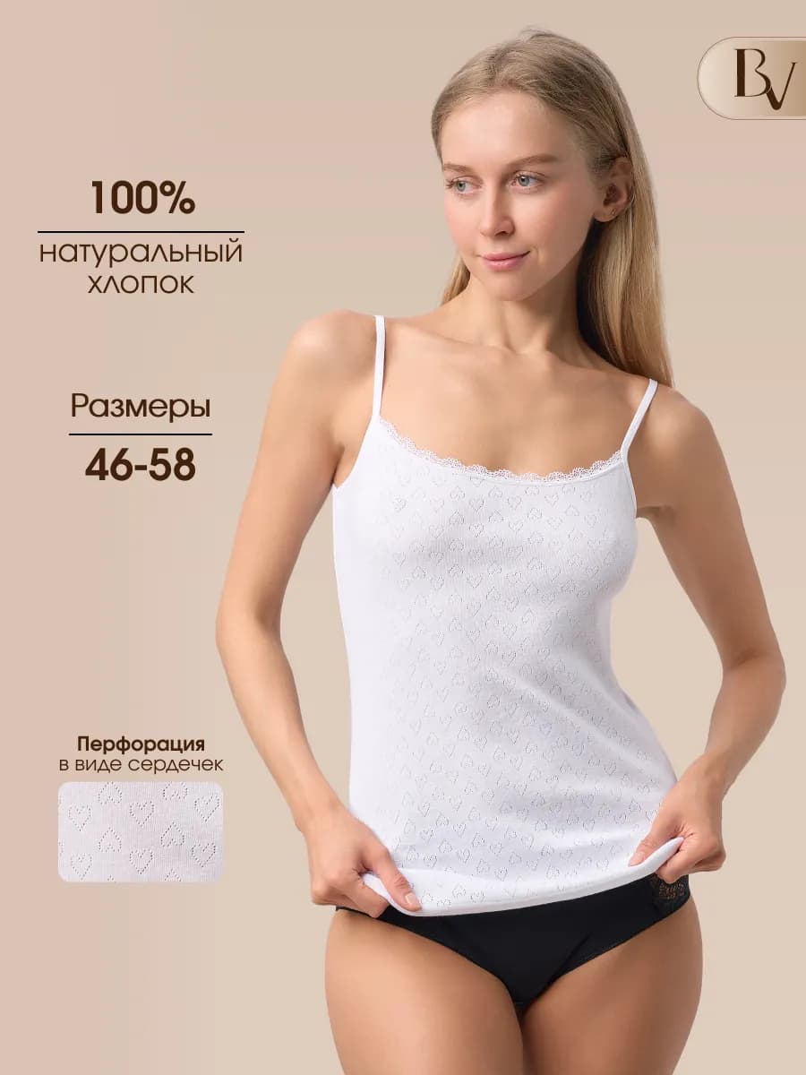 Майка на бретельках с кружевом хлопок - фото 1