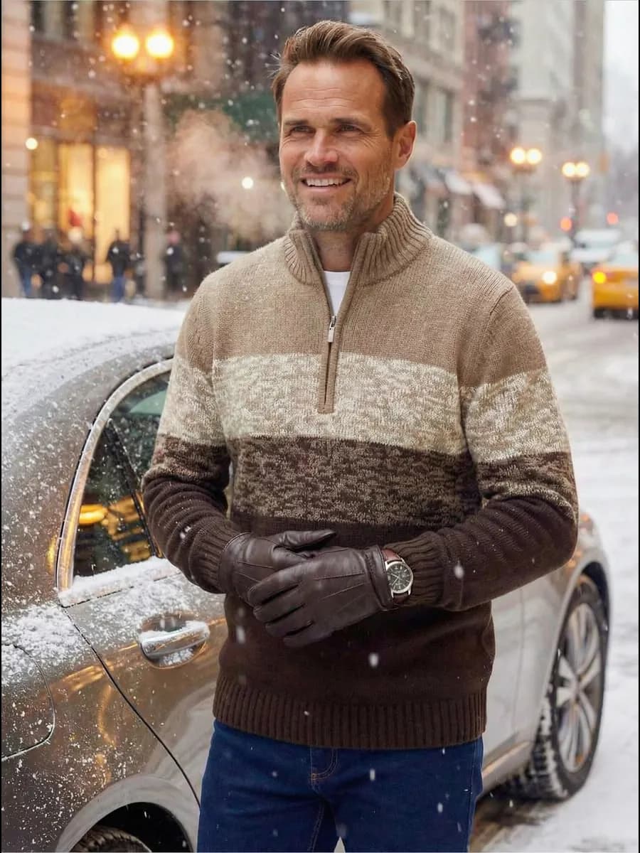 Свитер вязаный на молнии с воротником