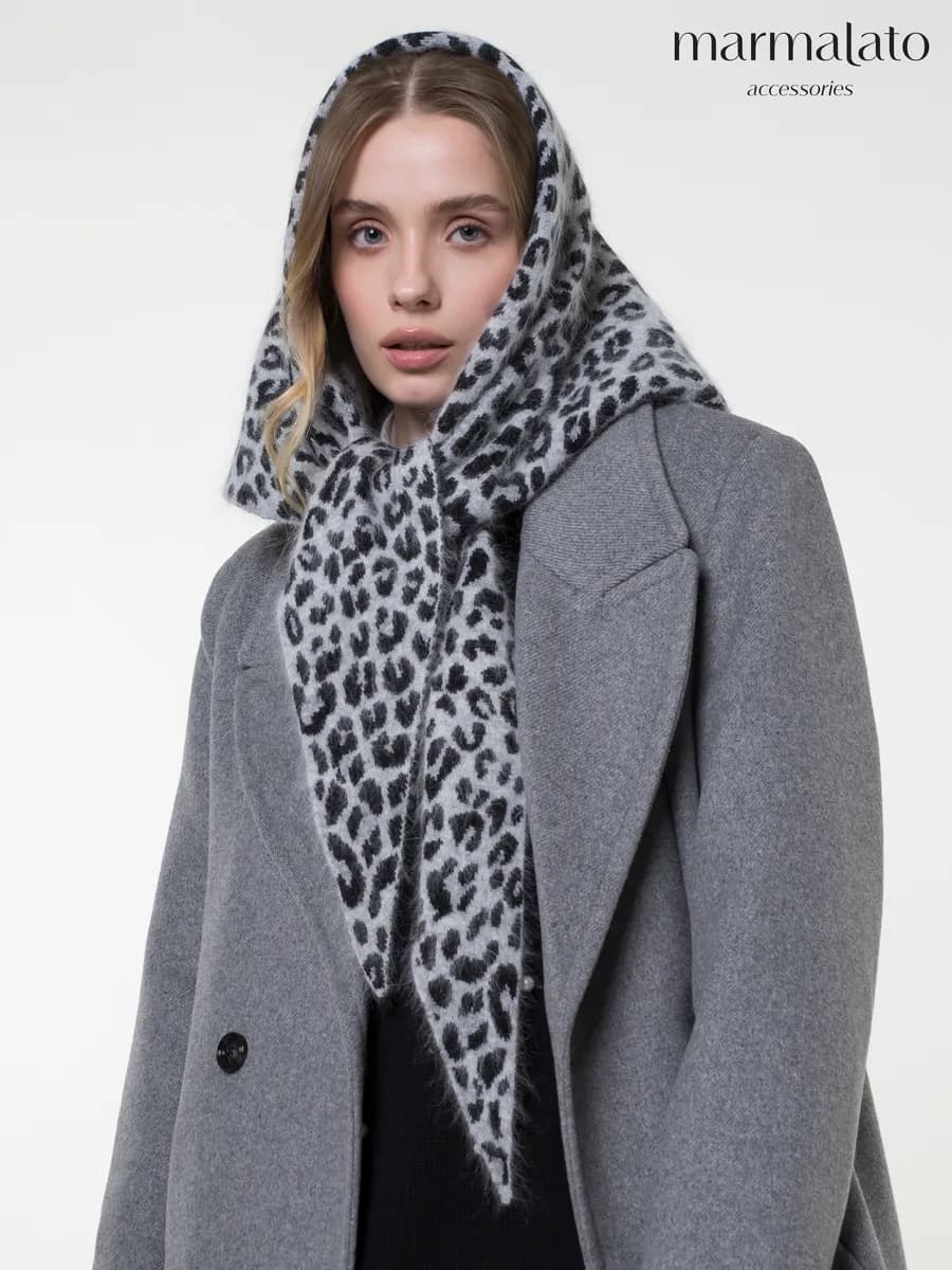 платок на голову теплый леопардовый косынка вязаная ангора - фото 1