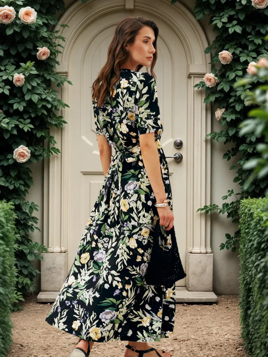 Платье женское длинное приталенное с коротким рукавом