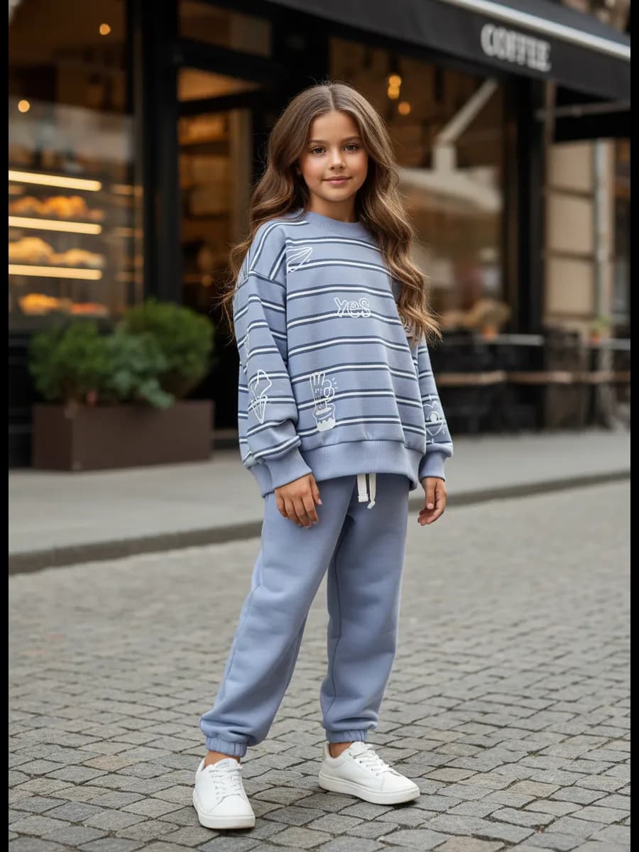 Спортивный костюм для девочки на весну голубой оверсайз
