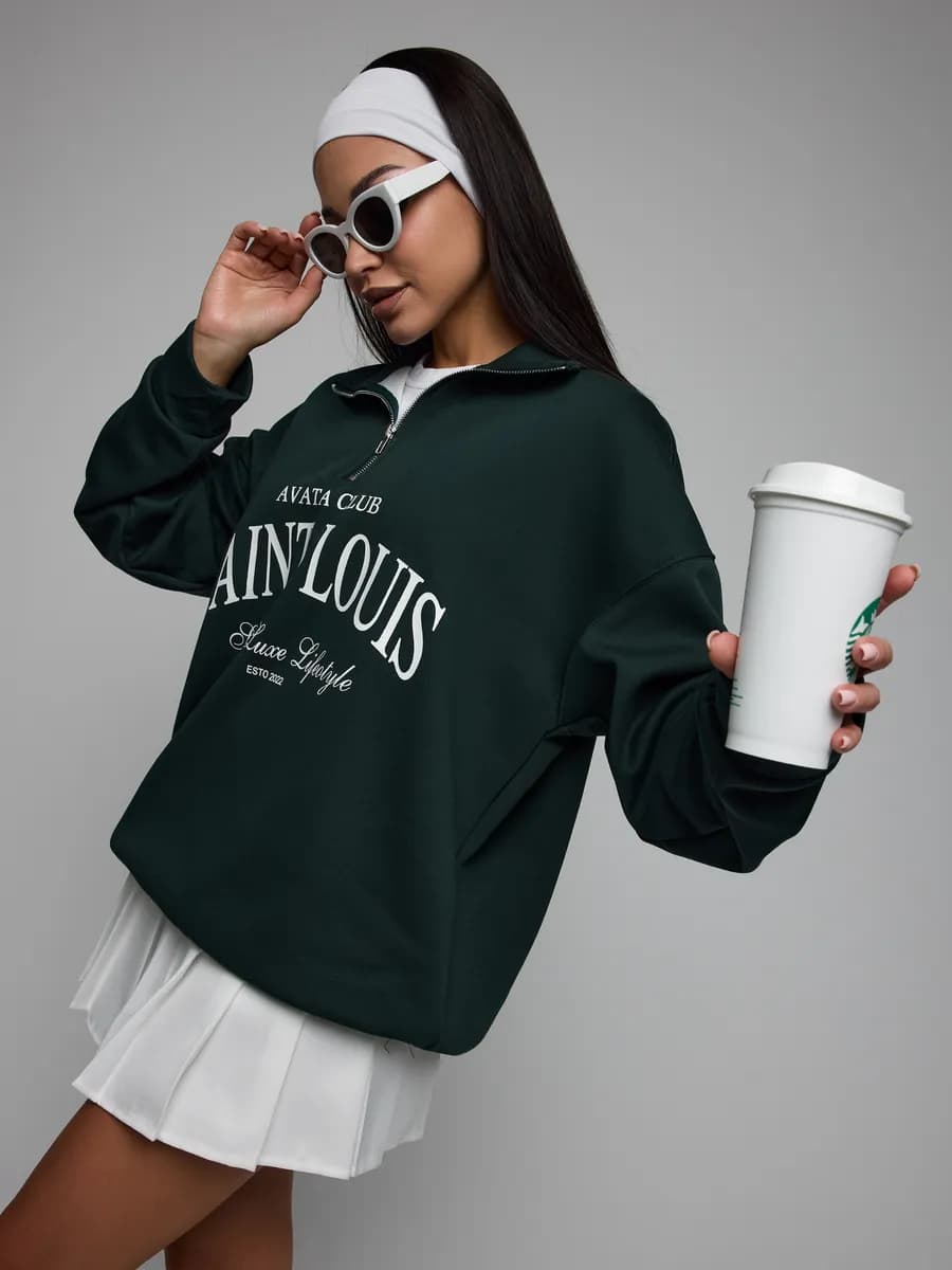 Свитшот оверсайз на молнии с замком без начеса