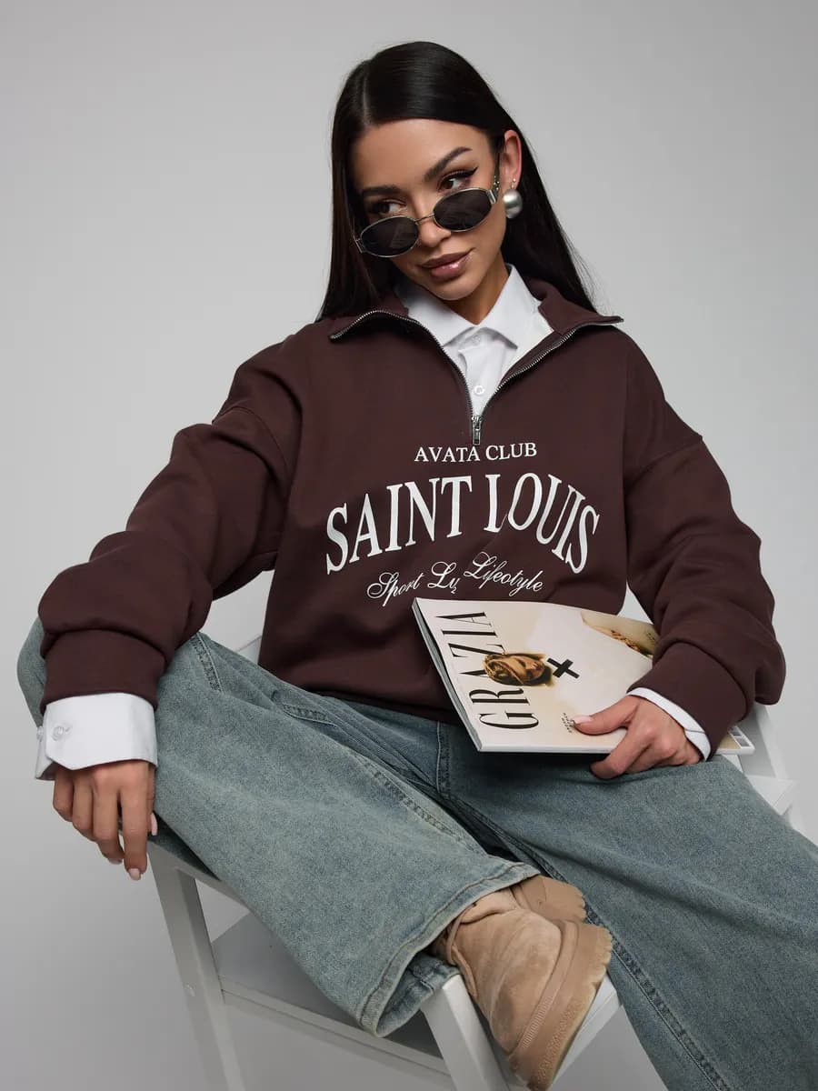 Свитшот оверсайз на молнии с замком поло y2k без начеса