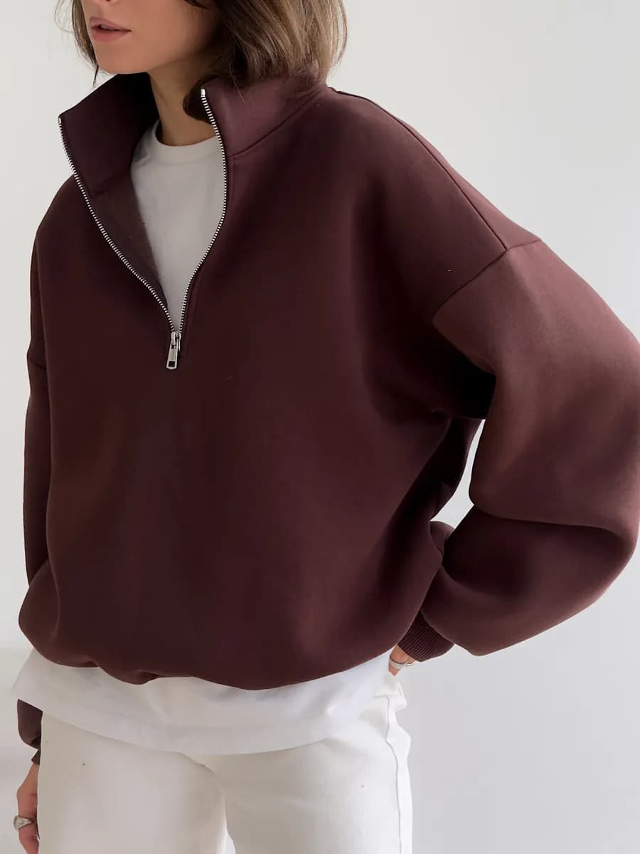 Свитшот оверсайз на молнии теплый полузамок